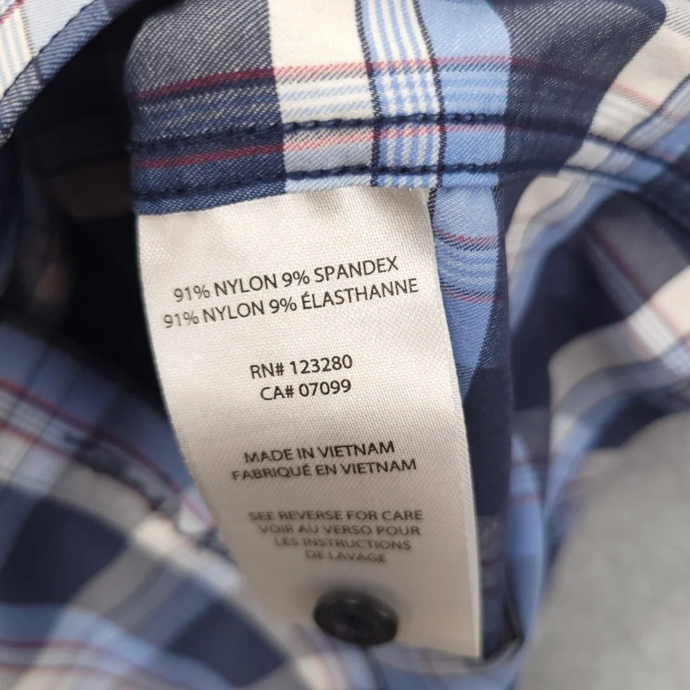 Travis Mathew Shirt Mens S Blue Plaid Short Sleeve Button Up Stretch Casual